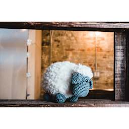 Lion Brand Go For Faux Yarn - sheep plushie made of yarn