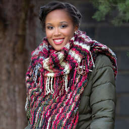 Premier Yarn Spun Colors Yarn - Model wearing large multicolored Knit Scarf