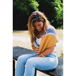 Lion Brand Pima Cotton Yarn (Person wearing shawl)