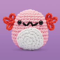 The Woobles Beginner Crochet Amigurumi Kit - Axolotl finished front