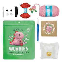 The Woobles Beginner Crochet Amigurumi Kit - Pink Dino - kit contents