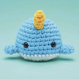 The Woobles Beginner Crochet Amigurumi Kit - Narwhal - finished example, front