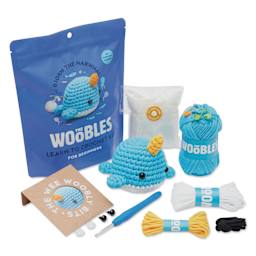 The Woobles Beginner Crochet Amigurumi Kit - Narwhal - contents and finished amigurumi