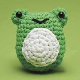 The Woobles Beginner Crochet Amigurumi Kit - Frog - finished example