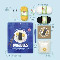The Woobles Beginner Crochet Amigurumi Kit - Oishi the Sushi - packaging and contents