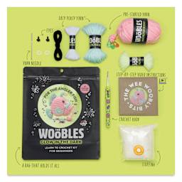 The Woobles Beginner Crochet Amigurumi Kit - Poe the Angler Fish, packaging and contents