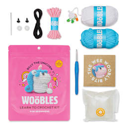 The Woobles Beginner Crochet Amigurumi Kit - Billy the Unicorn, packaging and contents