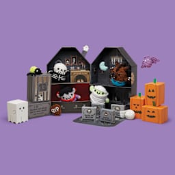 The Woobles Woobly Haunted House Collectors Box - open, with finished characters and props