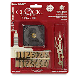 Walnut Hollow Clock Movements - Front of blister package showing movement, hands and numbers