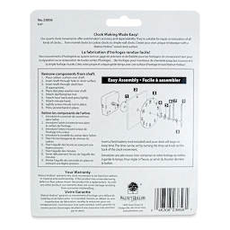 Walnut Hollow Clock Movement with Hands and Numbers - For 1/4" Thick Surface, 3 Piece - back of packaging