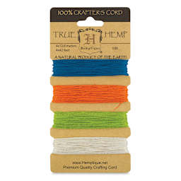 Hemptique Hemp Cord Card - Front view of 4 Bright Colors Card