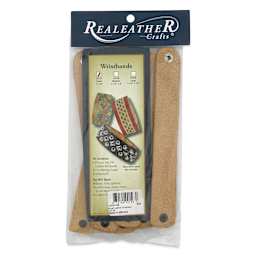 Realeather Leather Wristbands - Natural, 1" x 8", Pkg of 8, front of the packaging