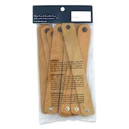 Realeather Leather Wristbands - Natural, 1" x 8", Pkg of 8, back of the packaging