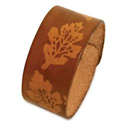 Realeather Leather Wristbands - Natural, sample of a finished project with leaf design
