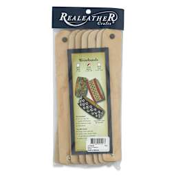 Realeather Leather Wristbands - Natural, 1-1/4" x 9", Pkg of 8, front of the packaging