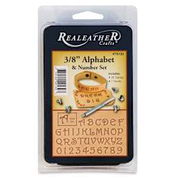 Realeather Leather Tooling Sets - Front of package of 3/8" Letters and Numbers
