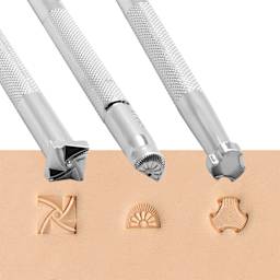 Realeather Geometric Stamp Set, with designs stamped on leather