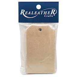 Realeather Leather Tags - 3-1/2" x 2", Pkg of 8, front of the packaging