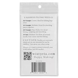 Wistyria Editions Felting Needles - Set of 4 - back of packaging