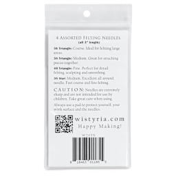 Wistyria Editions Felting Needles - Assorted, 3", Set of 4 - back of packaging