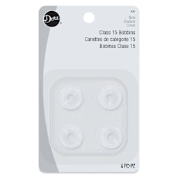 Dritz Class 15 Bobbins - Plastic, Pkg of 4 front of packaging