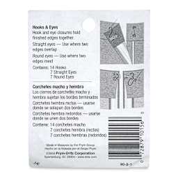 Dritz Sew on Fasteners - Hook and Eyes, Black, Size 2, Package of 14 (Back of package)