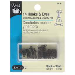 Dritz Sew on Fasteners - Hook and Eyes, Black, Size 2, Package of 14 (Front of package)