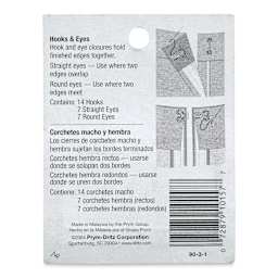 Dritz Sew on Fasteners - Hook and Eyes, Black, Size 3, Package of 14 (Back of package)