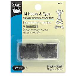 Dritz Sew on Fasteners - Hook and Eyes, Black, Size 3, Package of 14 (Front of package)