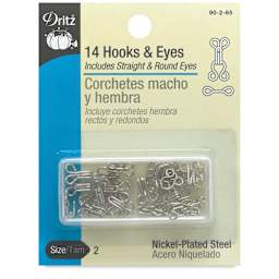 Dritz Sew on Fasteners - Hook and Eyes, Nickel Plated, Size 2, Package of 14 (Front of package)