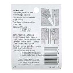 Dritz Sew on Fasteners - Hook and Eyes, Nickel Plated, Size 3, Package of 14 (Back of package)