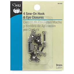 Dritz Sew on Fasteners - Hook and Eye Closure, Nickel Plated, Package of 4 (Front of package)