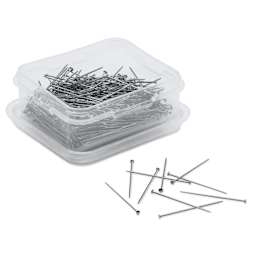 Dritz Satin Pins - Pkg of 400, opened storage box with pins laid out