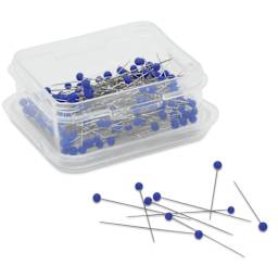Dritz Ultra-Fine Glass Head Pins - Pkg of 150, opened storage box with pins laid out