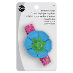 Dritz Tomato Wrist Pin Cushion - Blue front of packaging