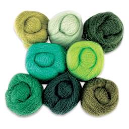 Wistyria Editions 100% Wool Roving - Jungle, Pkg of 8  - top view of skeins