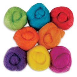 Wistyria Editions 100% Wool Roving - Fiesta, Pkg of 8 - top view of skeins