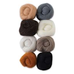 Wistyria Editions Wool Roving - Furry Friends, Pkg of 8 - top view of skeins