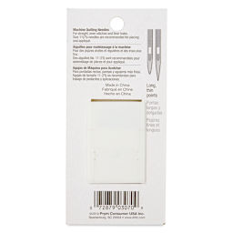 Dritz Machine Quilting Needles - Size 11, Pkg of 4 - back of packaging