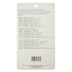 Dritz Assorted Quilting Needle Collection - Set of 24 - back of packaging