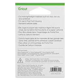 Cricut Blade - Fine Point Blade - back of packaging