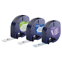 Dymo LetraTag Label Tape - 3 dispensers shown with different types of tape slightly out