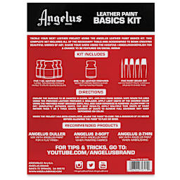Angelus Acrylic Leather Paint Set - Basics, Assorted Colors, Set of 6, back of the packaging