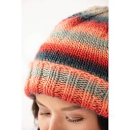 Lion Brand Landscapes Yarn - finished beanie example - Desert Spring