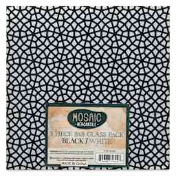 Mosaic Mercantile Opalescent Glass Pack - Black and White, 8" x 8", Pkg of 3, front of packaging