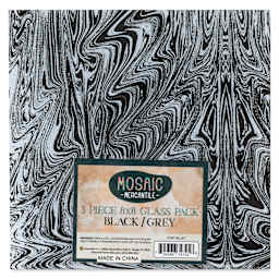 Mosaic Mercantile Opalescent Glass Pack - Black and Grey, 8" x 8", Pkg of 3, front of packaging