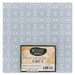 Mosaic Mercantile Opalescent Glass Pack - Grey, 8" x 8", Pkg of 3. front of packaging