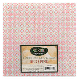 Mosaic Mercantile Opalescent Glass Pack - Red and Pink, 8" x 8", Pkg of 3, front of packaging