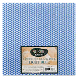 Mosaic Mercantile Opalescent Glass Pack - Light Blue, 8" x 8", Pkg of 3, front of packaging