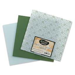 Mosaic Mercantile Opalescent Glass Pack - Green, 8" x 8", Pkg of 3, fanned out